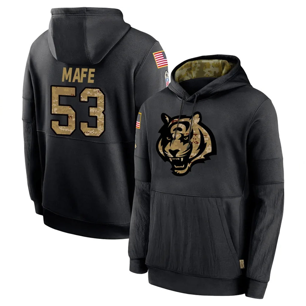 C.Bengals #53 Boye Mafe Player Black Salute to Service Pullover Hoodies Limited Gdoa Stitched Jerseys