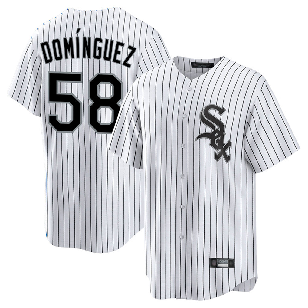 C.White Sox #58 Seranthony Dom¨ªnguez Player White Stripe Home Game Gdoa Stitched Jerseys
