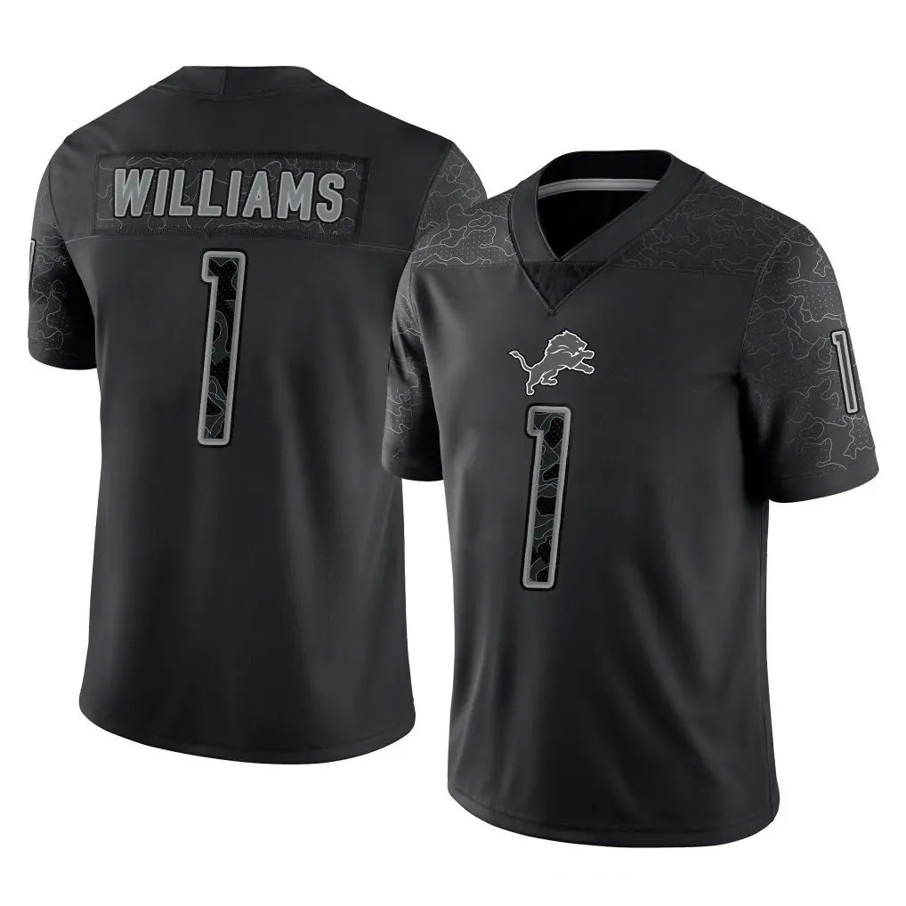 D.Lions #1 Jameson Williams Player Black Reflective Limited Home Game Gdoa Stitched Jerseys