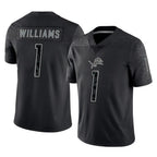 D.Lions #1 Jameson Williams Player Black Reflective Limited Home Game Gdoa Stitched Jerseys