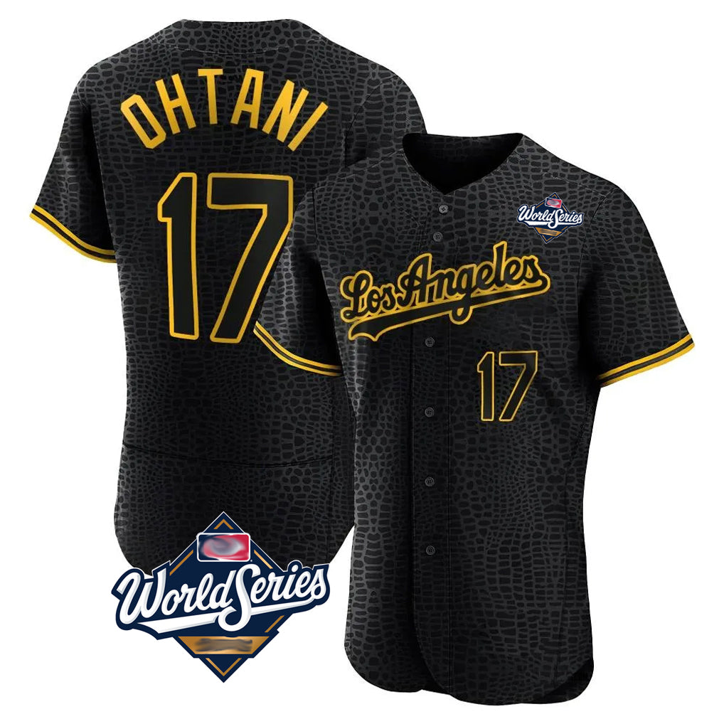 LA.Dodgers #17 Shohei Ohtani Player Black World Series Snake Skin City Limited Elite Home Fdoa Stitched Jerseys
