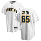 M.Brewers #65 Nestor Cortes Player White Stripes Home Game Fdoa Stitched Jerseys