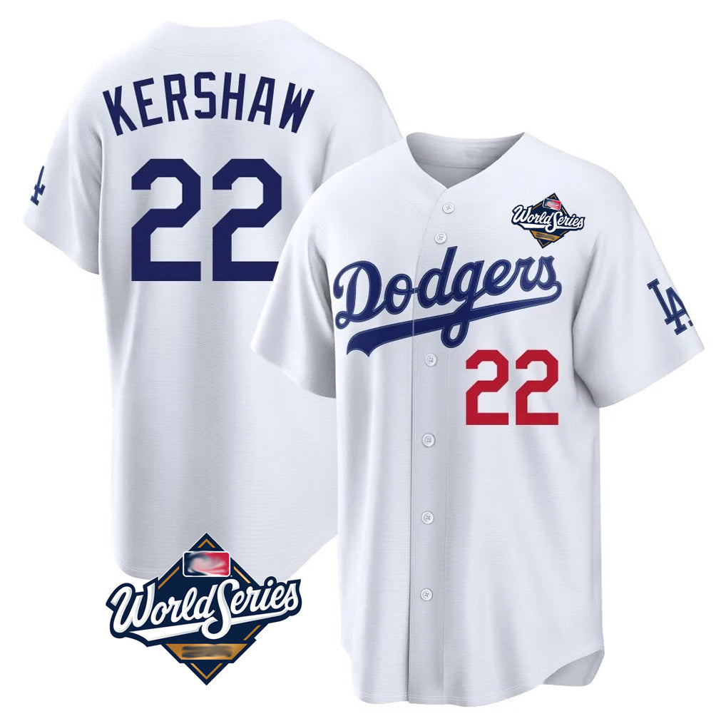 LA.Dodgers #22 Clayton Kershaw Player White World Series Home Game Fdoa Stitched Jerseys