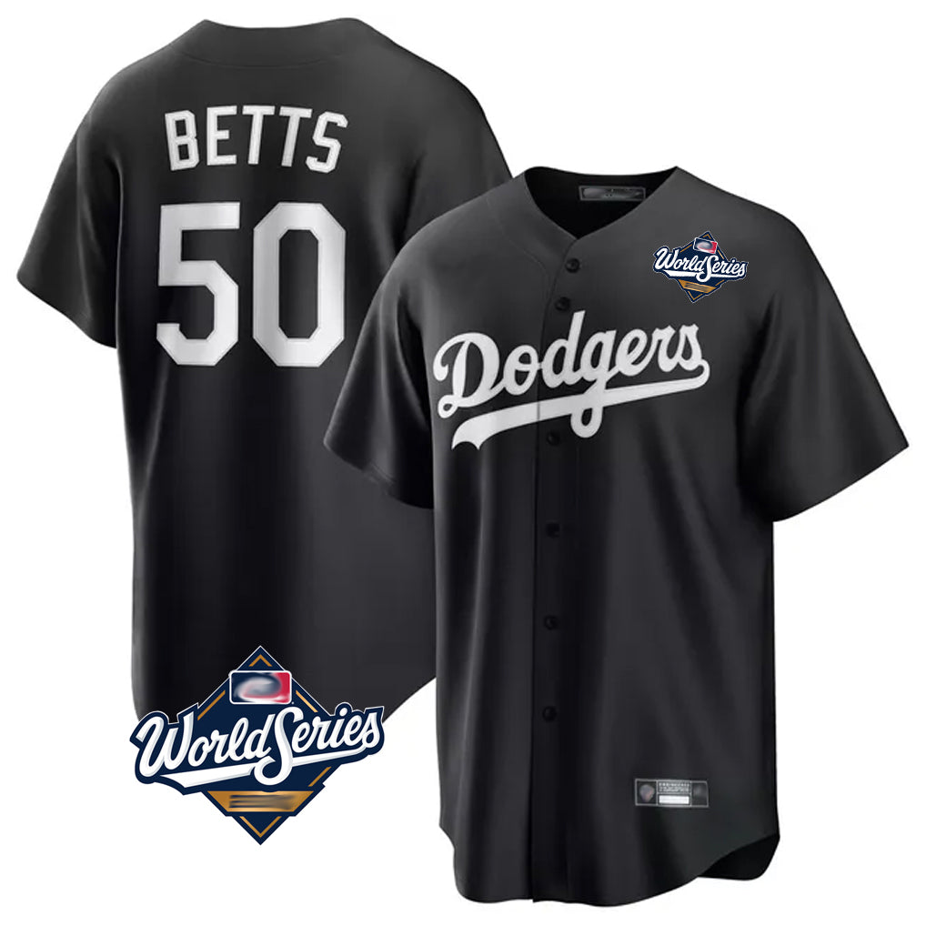 LA.Dodgers #50 Mookie Betts Player Black World Series Carbon Limited Game Fdoa Stitched Jerseys