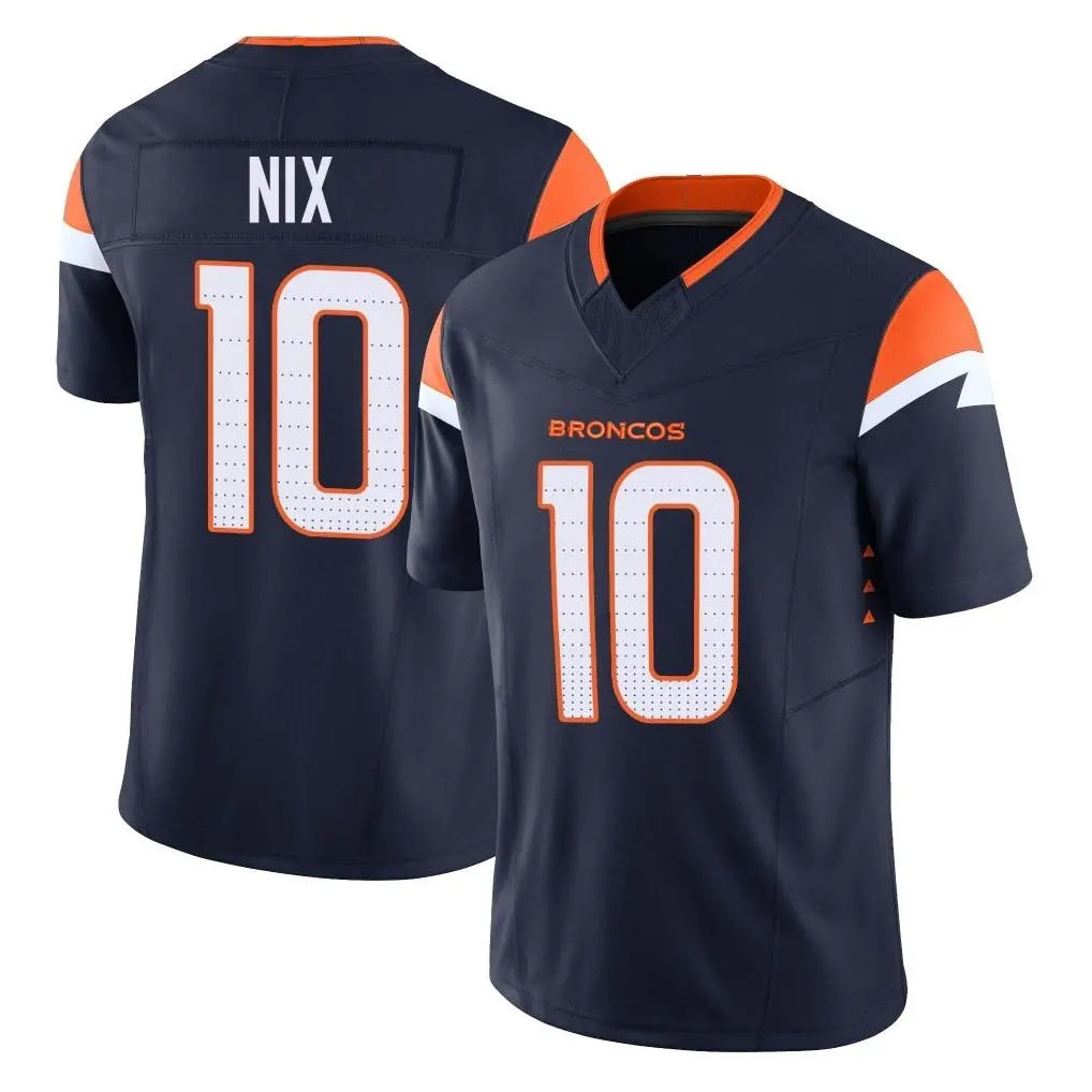 D.Broncos #10 Bo Nix Player Navy Limited Vapor F.U.S.E. Home Game Gdoa Stitched Jerseys