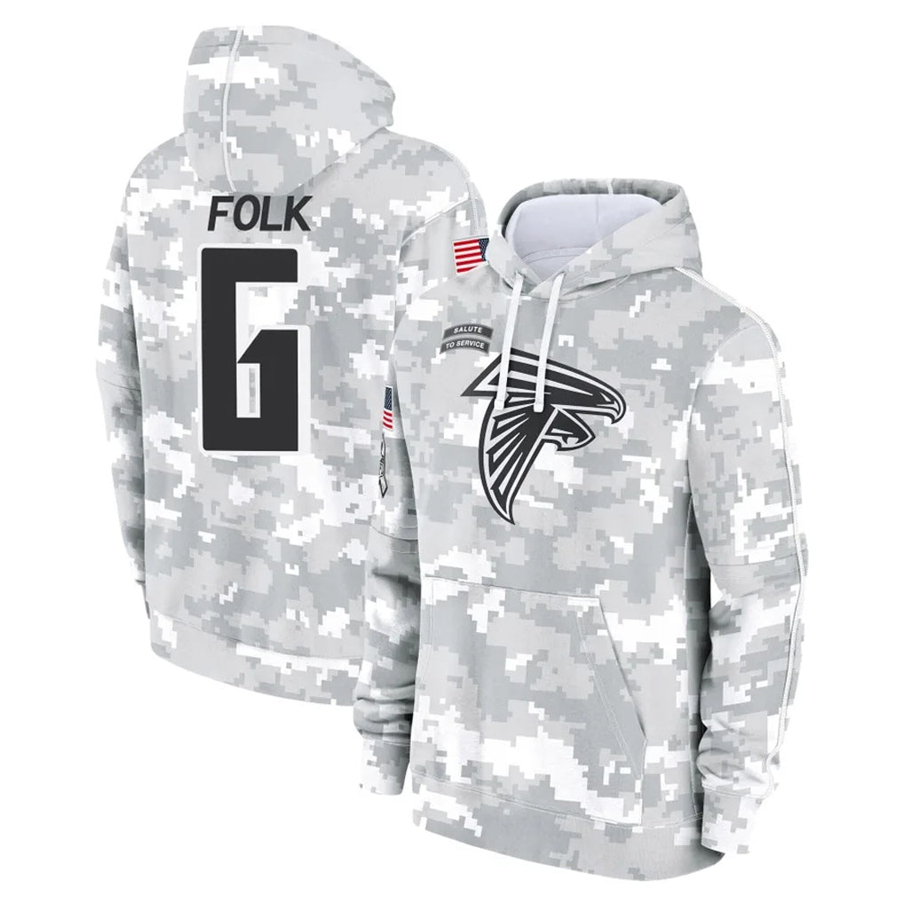 A.Falcons #6 Nick Folk Player Camo Arctic Salute to Service Hoodies Limited Gdoa Stitched Jerseys
