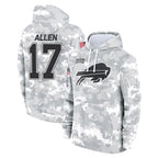 B.Bills #17 Josh Allen Player Arctic Camo Salute to Service Hoodies Limited Gdoa Stitched Jerseys