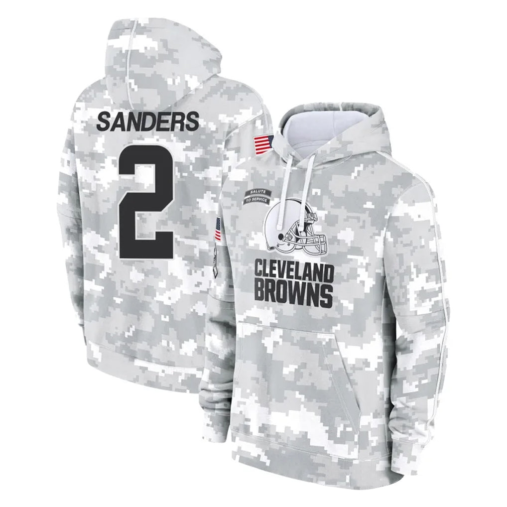 C.Browns #2 Shedeur Sanders Player Arctic Camo Salute to Service Hoodies Limited Game Gdoa Stitched Jerseys