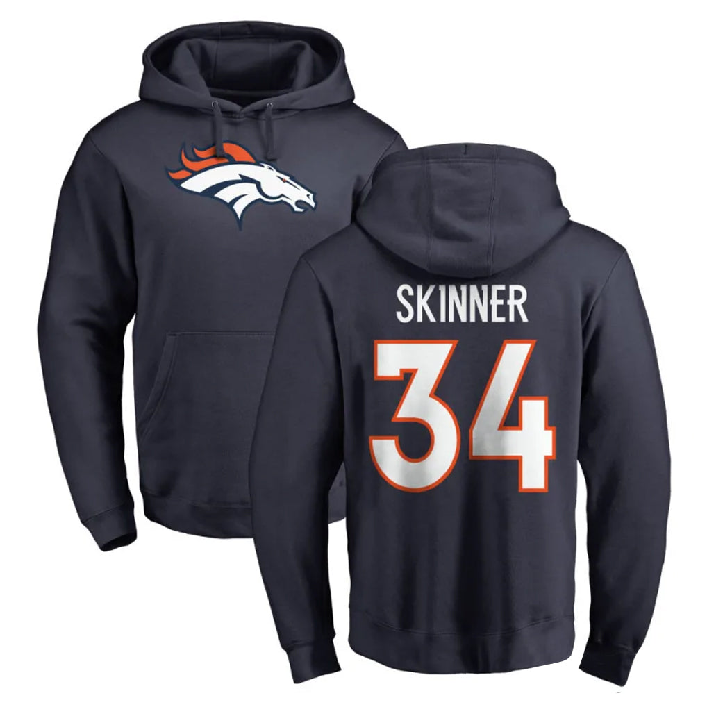 D.Broncos #34 JL Skinner Player Navy Pullover Hoodie Limited Gdoa Stitched Jerseys