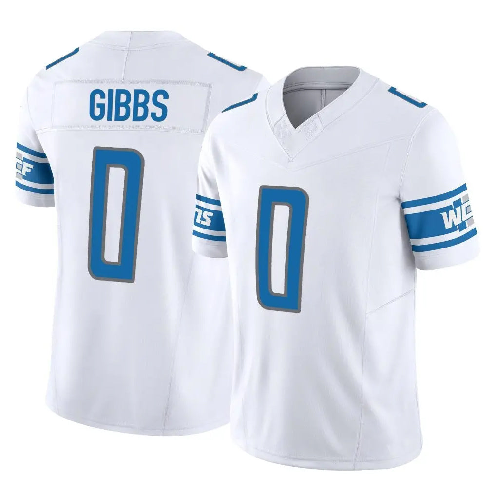 D.Lions #0 Jahmyr Gibbs Player White Vapor F.U.S.E. Limited Home Game Gdoa Stitched Jerseys