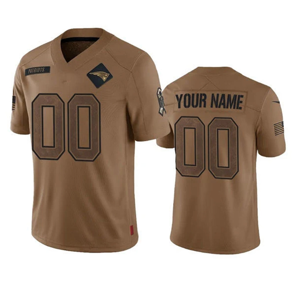Custom NE.Patriots Brown Salute To Service Limited Any Name & Numbers Gdoa Stitched Jerseys