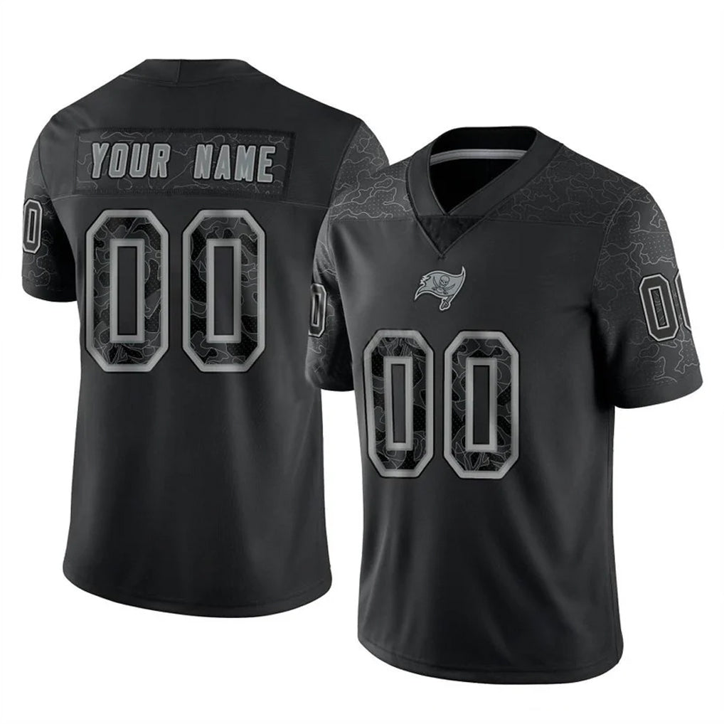 Custom TB.Buccaneers Black Reflective Limited Home Game Any Name & Numbers Gdoa Stitched Jerseys