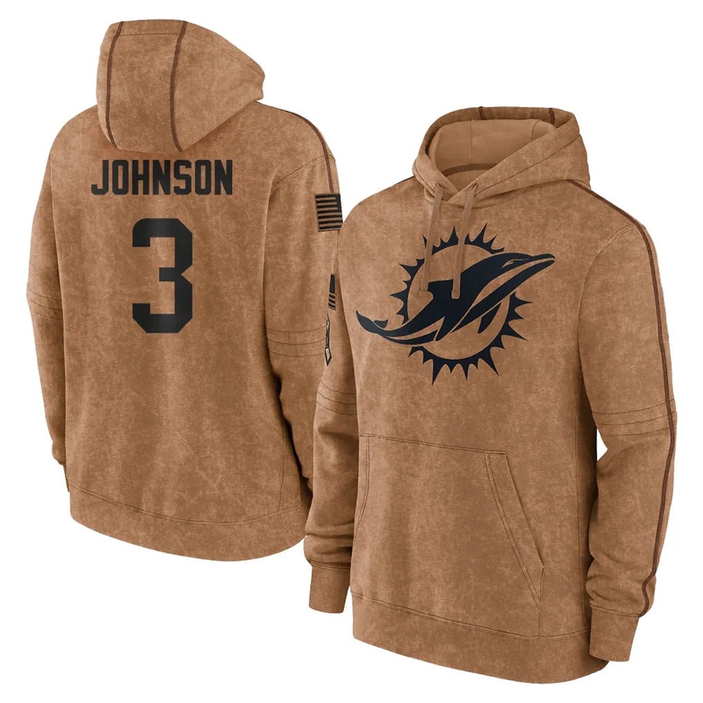 M.Dolphins #3 Chris Johnson Player Brown Salute to Service Hoodies Limited Game Gdoa Stitched Jerseys