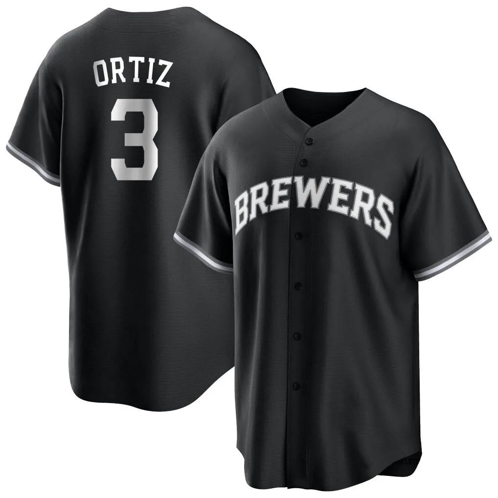 M.Brewers #3 Joey Ortiz Player Black Game Home Fdoa Stitched Jerseys