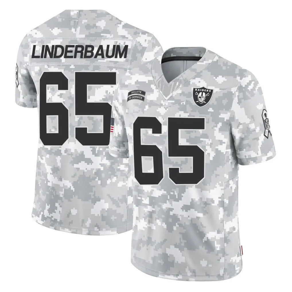 LV.Raiders #65 Tyler Linderbaum Player Arctic Camo Salute To Service Limited Game Gdoa Stitched Jerseys