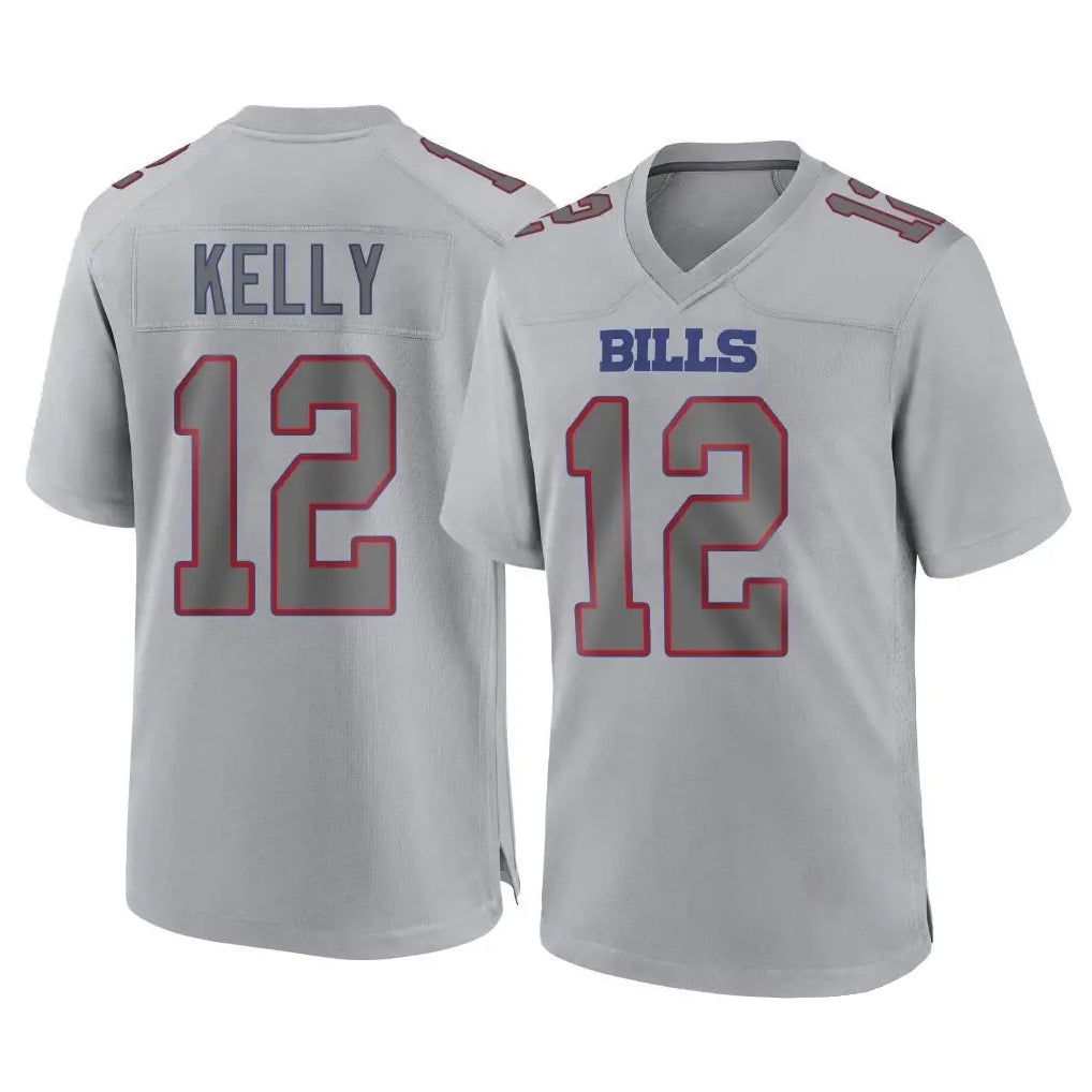 B.Bills #12 Jim Kelly Player Gray Fashion Home Game Gdoa Stitched Jerseys