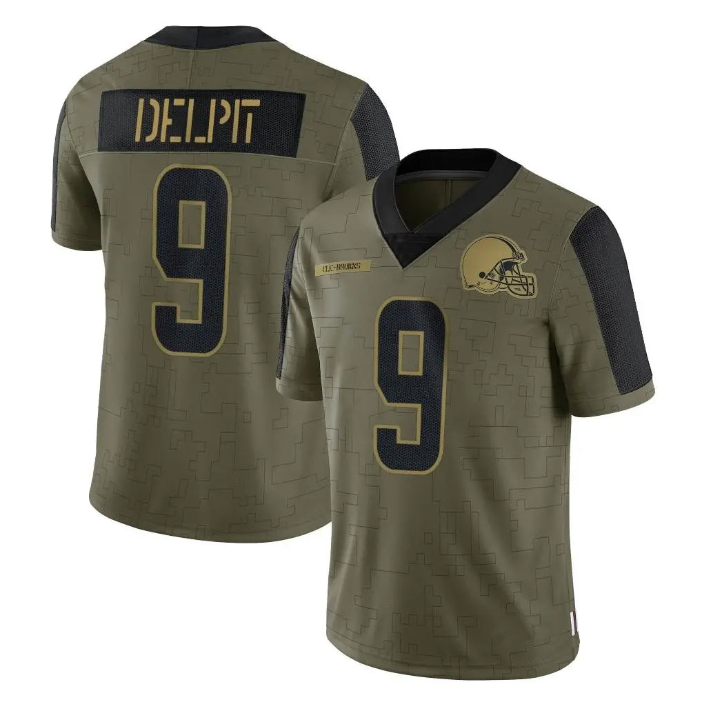 C.Browns #9 Grant Delpit Player Olive Salute to Service Limited Home Game Gdoa Stitched Jerseys