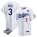 LA.Dodgers #3 Edwin D¨ªaz Player White World Series Home Game Fdoa Stitched Jerseys