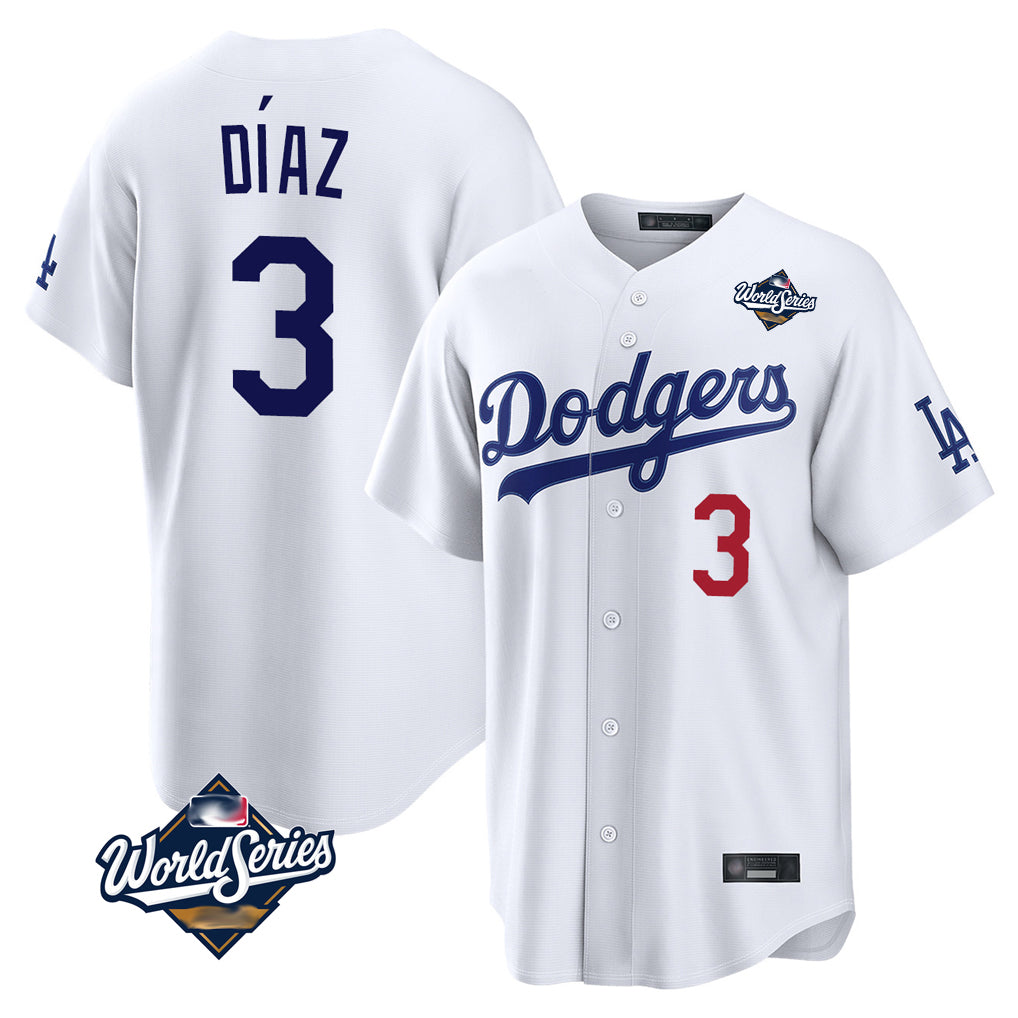 LA.Dodgers #3 Edwin D¨ªaz Player White World Series Home Game Fdoa Stitched Jerseys
