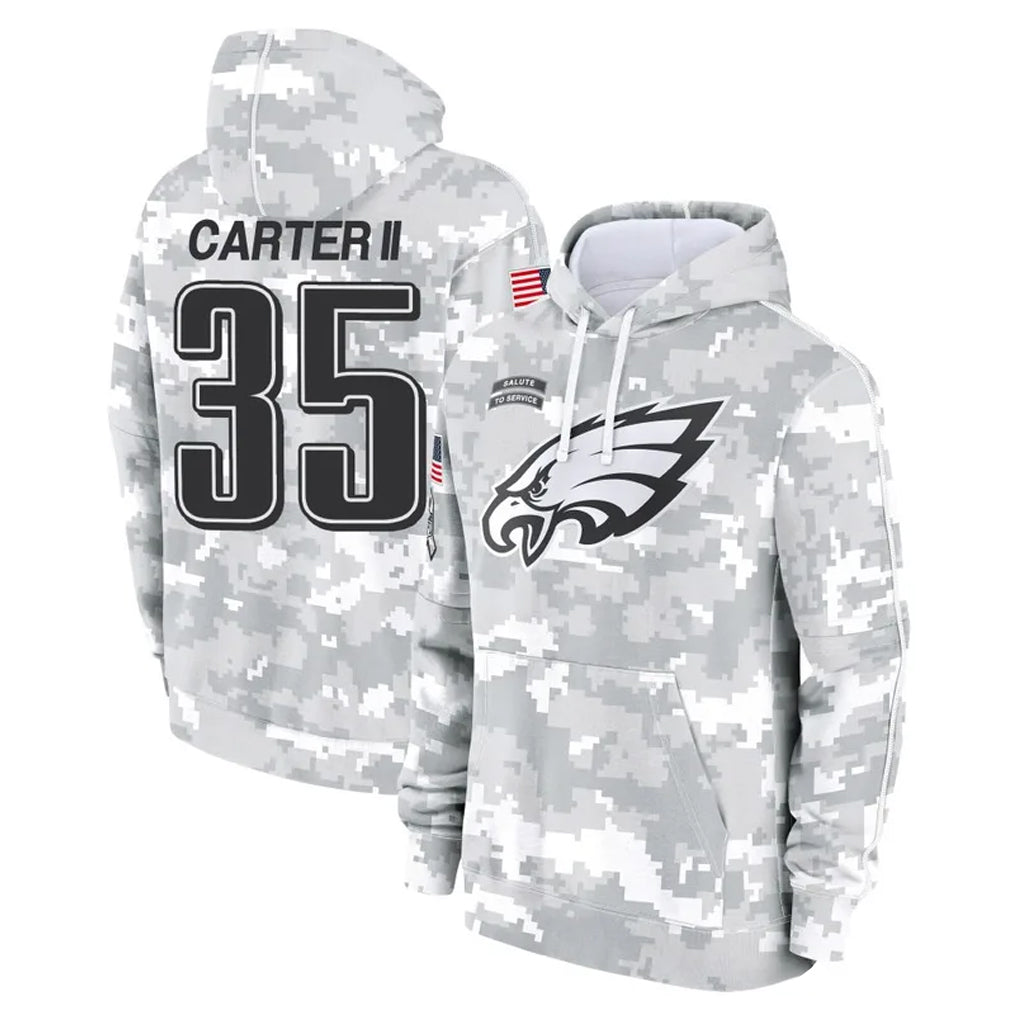 P.Eagles #35 Michael Carter II Player Arctic Camo Salute to Service Pullover Hoodies Limited Game Gdoa Stitched Jerseys