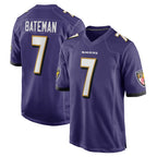 B.Ravens #7 Rashod Bateman Player Purple Home Game Gdoa Stitched Jerseys