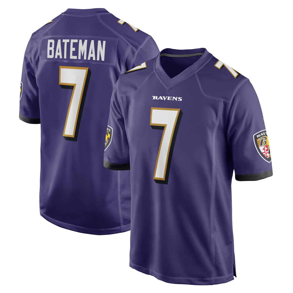 B.Ravens #7 Rashod Bateman Player Purple Home Game Gdoa Stitched Jerseys