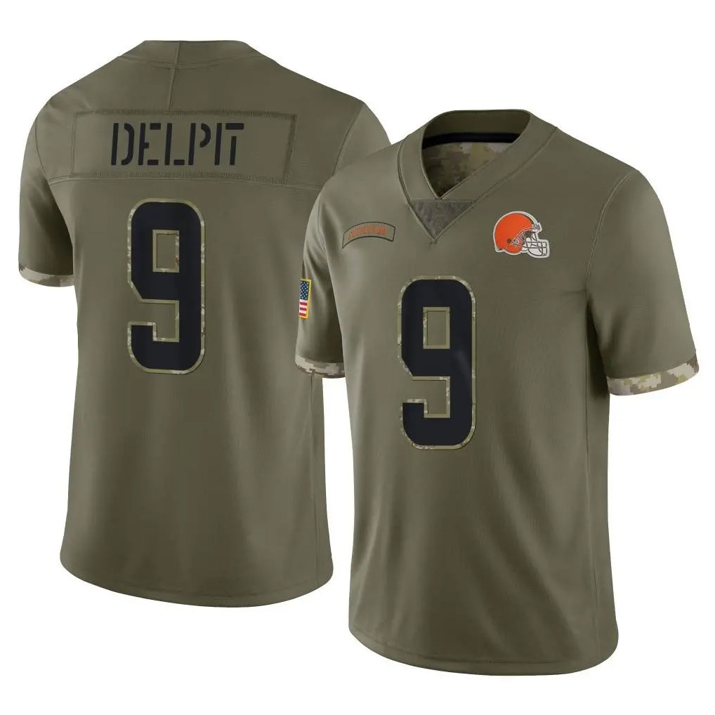 C.Browns #9 Grant Delpit Player Olive Salute to Service Limited Game Gdoa Stitched Jerseys