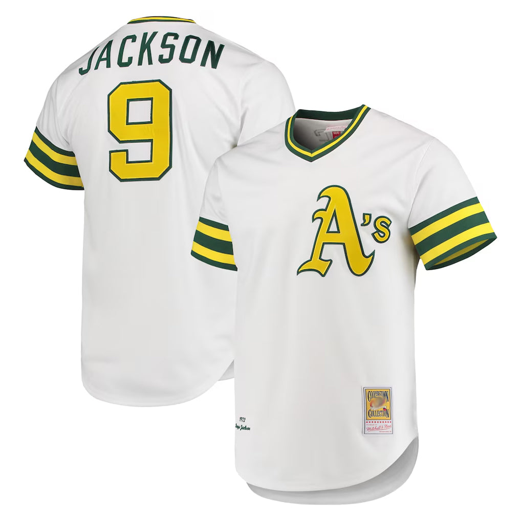 Athletics #9 Reggie Jackson Player White Cooperstown Collection T-shirt Game Gdoa Stitched Jerseys