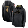 B.Bills #4 James Cook III Player Black Salute to Service Hoodies Hame Gdoa Stitched Jerseys