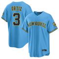 M.Brewers #3 Joey Ortiz Player Light Blue Road Stadium Game Fdoa Stitched Jerseys