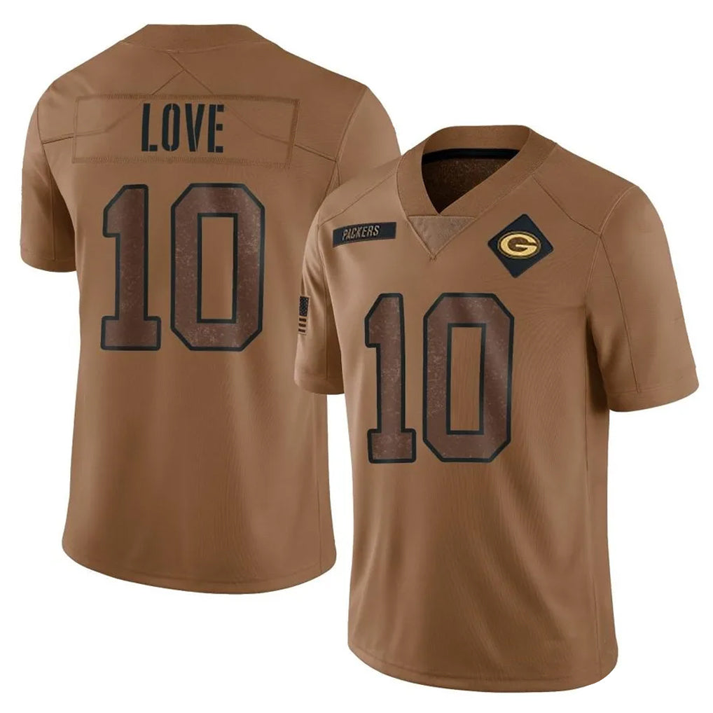 GB.Packers #10 Jordan Love Player Brown Salute To Service Limited Gdoa Stitched Jerseys