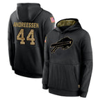 B.Bills #44 Joe Andreessen Player Black Salute to Service Hoodies Hame Gdoa Stitched Jerseys