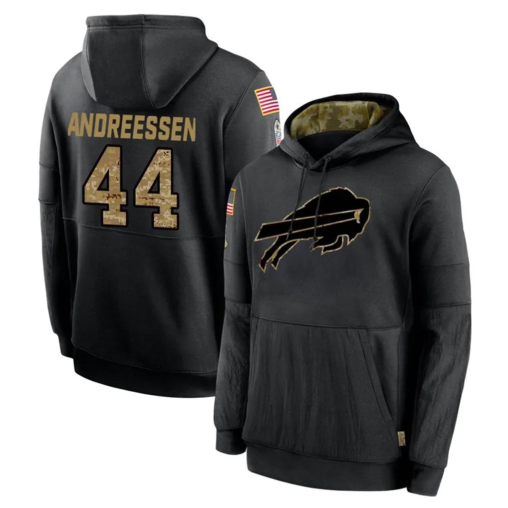 B.Bills #44 Joe Andreessen Player Black Salute to Service Hoodies Hame Gdoa Stitched Jerseys