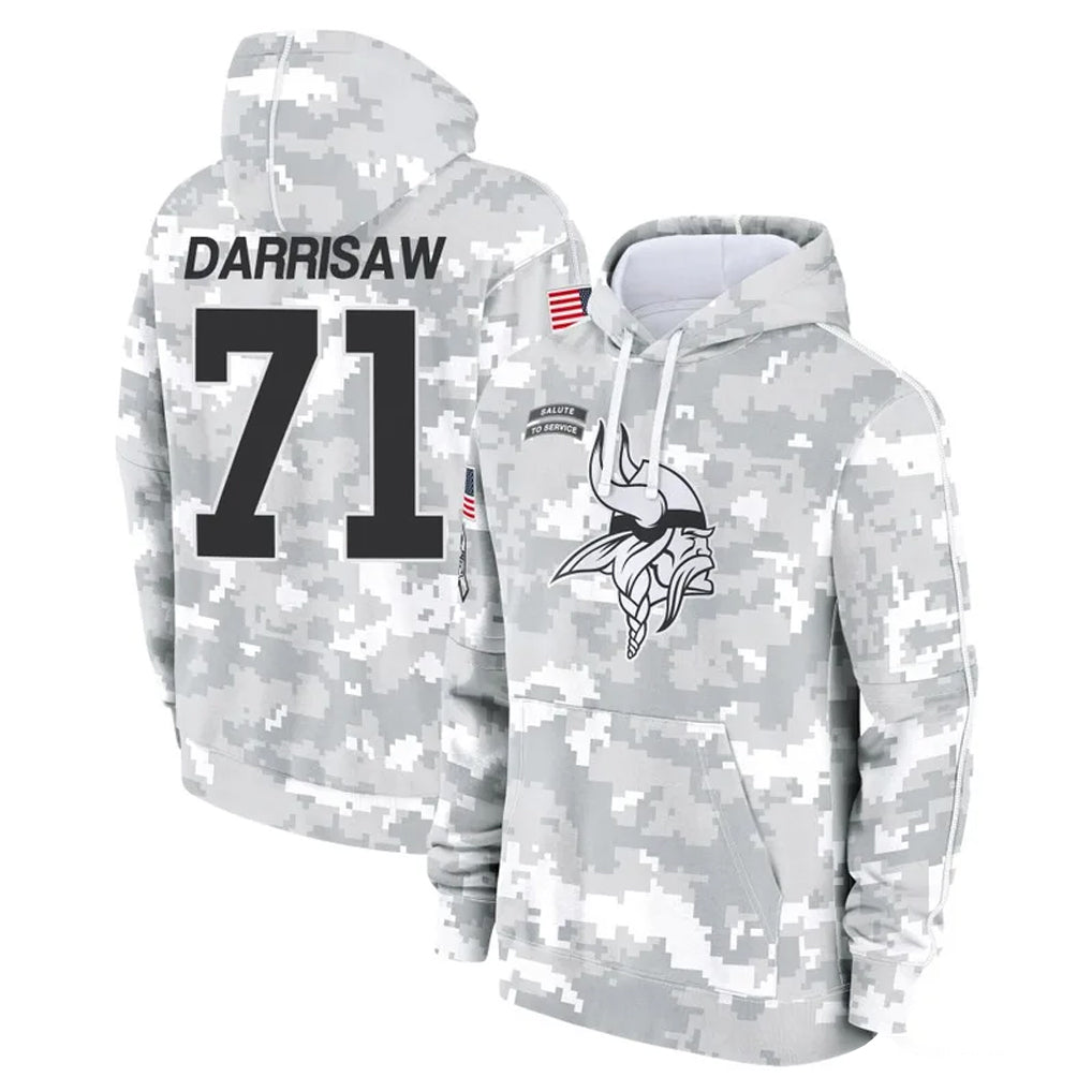 M.Vikings #71 Christian Darrisaw Player Arctic Camo Salute to Service Pullover Hoodies Limited Game Gdoa Stitched Jerseys