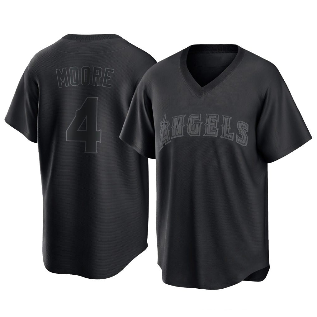 LA.Angels #4 Christian Moore Player Black Pitch Fashion T-shirt Fdoa Stitched Jerseys