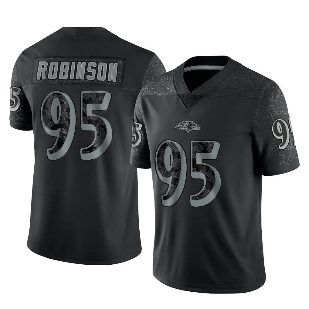B.Ravens #95 Tavius Robinson Player Black REFLECTIVE Limited Gdoa Stitched Jerseys