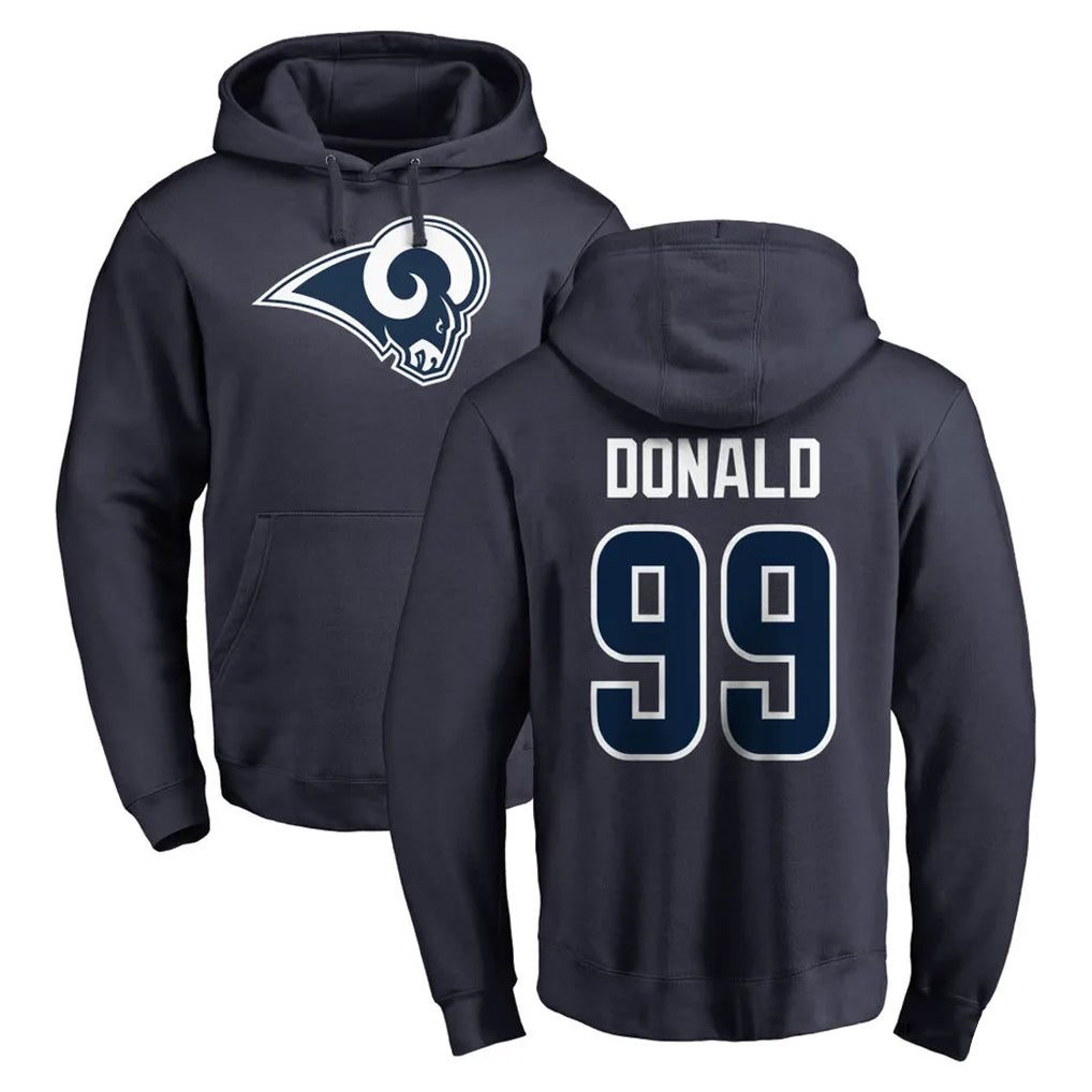 LA.Rams #99 Aaron Donald Player Navy Pullover Hoodie Limited Game Gdoa Stitched Jerseys