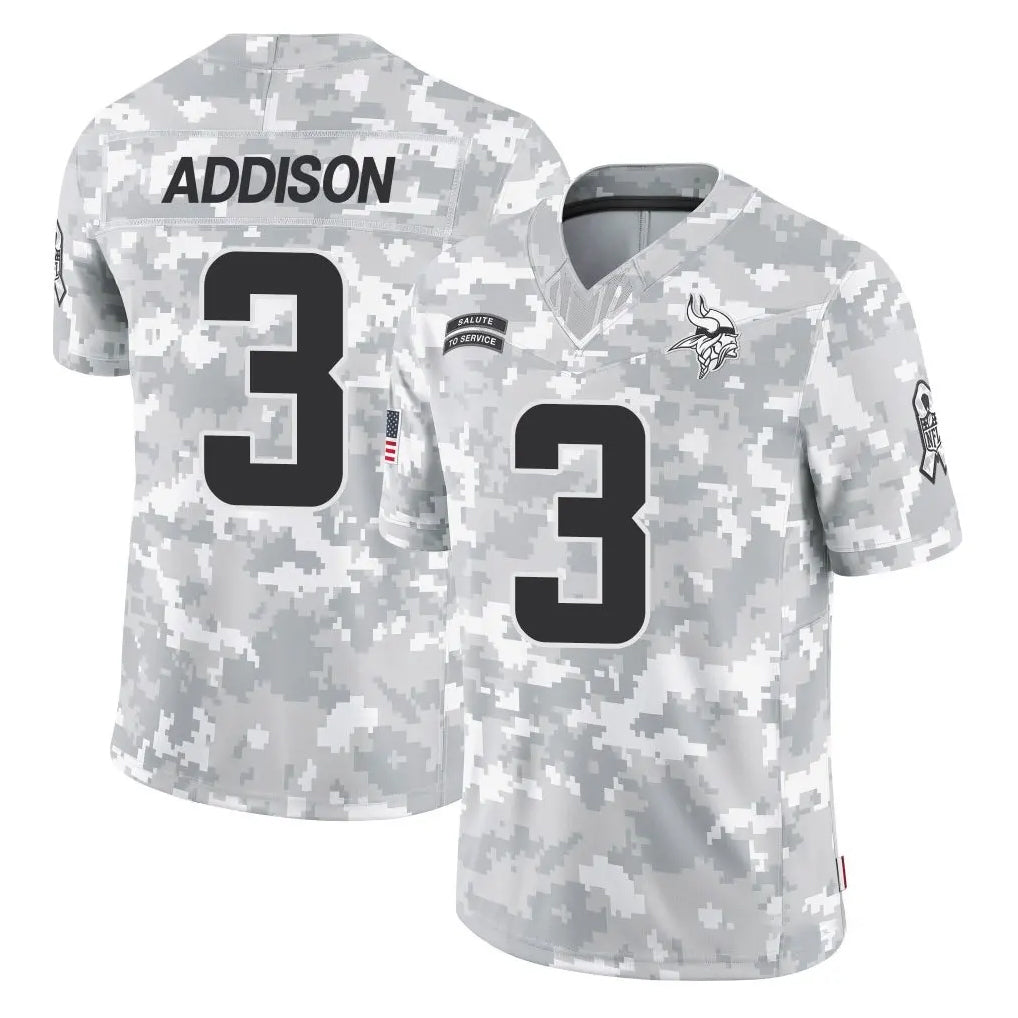 M.Vikings #3 Jordan Addison Player Arctic Camo Salute To Service Limited Game Gdoa Stitched Jerseys