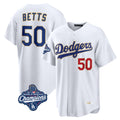 LA.Dodgers #50 Mookie Betts Player Gold White World Series Meet Collection Limited Home Fdoa Stitched Jerseys