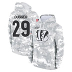C.Bengals #29 Kyle Dugger Player Arctic Camo Salute to Service Pullover Hoodie Limited Gdoa Stitched Jerseys