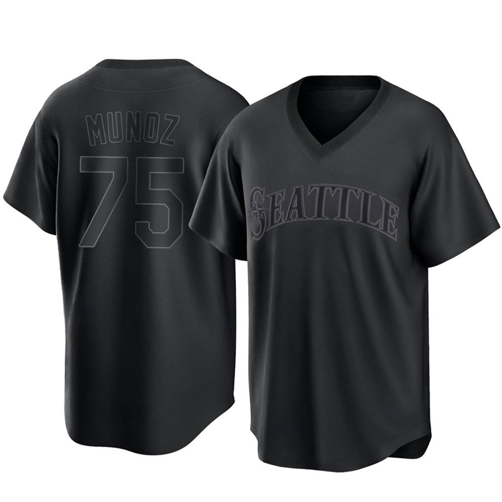 S.Mariners #75 Andres Munoz Player Black Replica Fashion T-shirt Fdoa Stitched Jerseys
