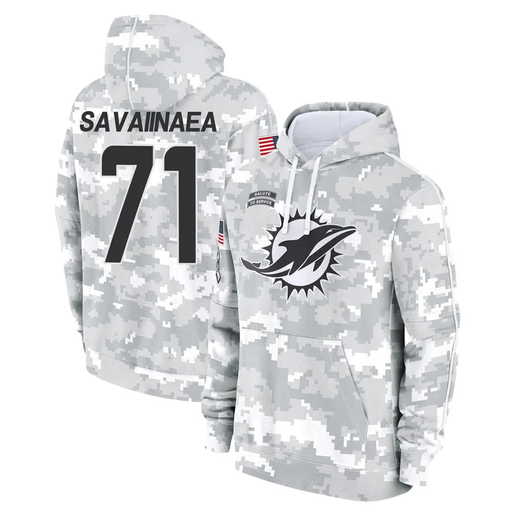 M.Dolphins #71 Jonah Savaiinaea Player Arctic Camo Salute to Service Hoodies Limited Game Gdoa Stitched Jerseys
