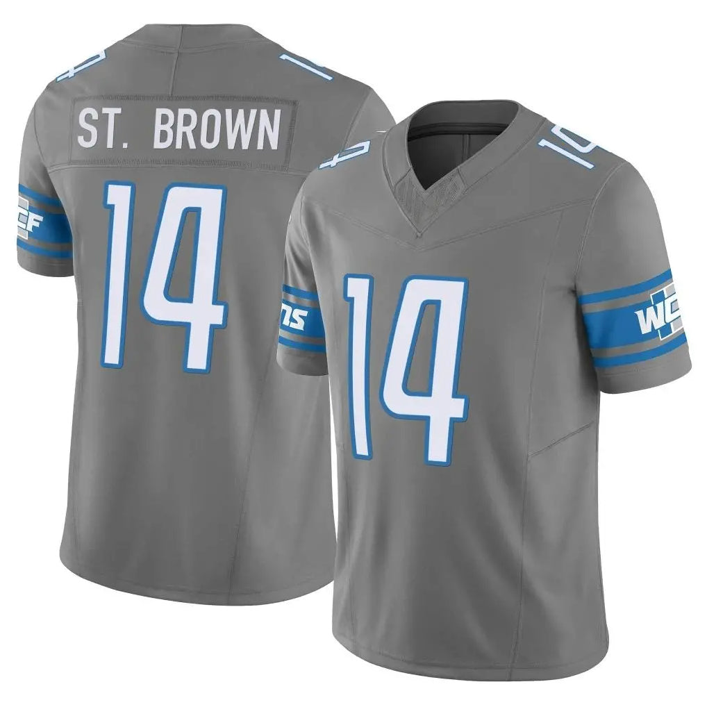 D.Lions #14 Amon-Ra St. Brown Player Gray Vapor F.U.S.E. Limited Home Game Gdoa Stitched Jerseys