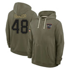 NE.Patriots #48 Namdi Obiazor Player Olive Salute to Service Pullover Hoodies Limited Gdoa Stitched Jerseys