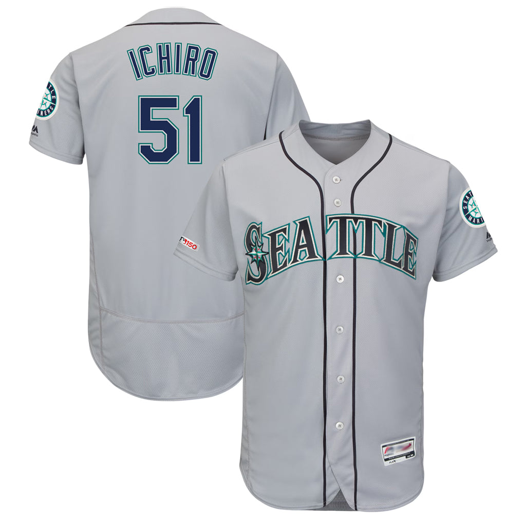 S.Mariners #51 Ichiro Suzuki Player Gray Majestic Road Flex Base Collection Limited Fdoa Stitched Jerseys