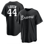 A.Braves #44 Hank Aaron Player Black Home Game Gdoa Stitched Jerseys