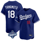 LA.Dodgers #18 Yoshinobu Yamamoto Player Royal World Series Meet Limited Home Fdoa Stitched Jerseys