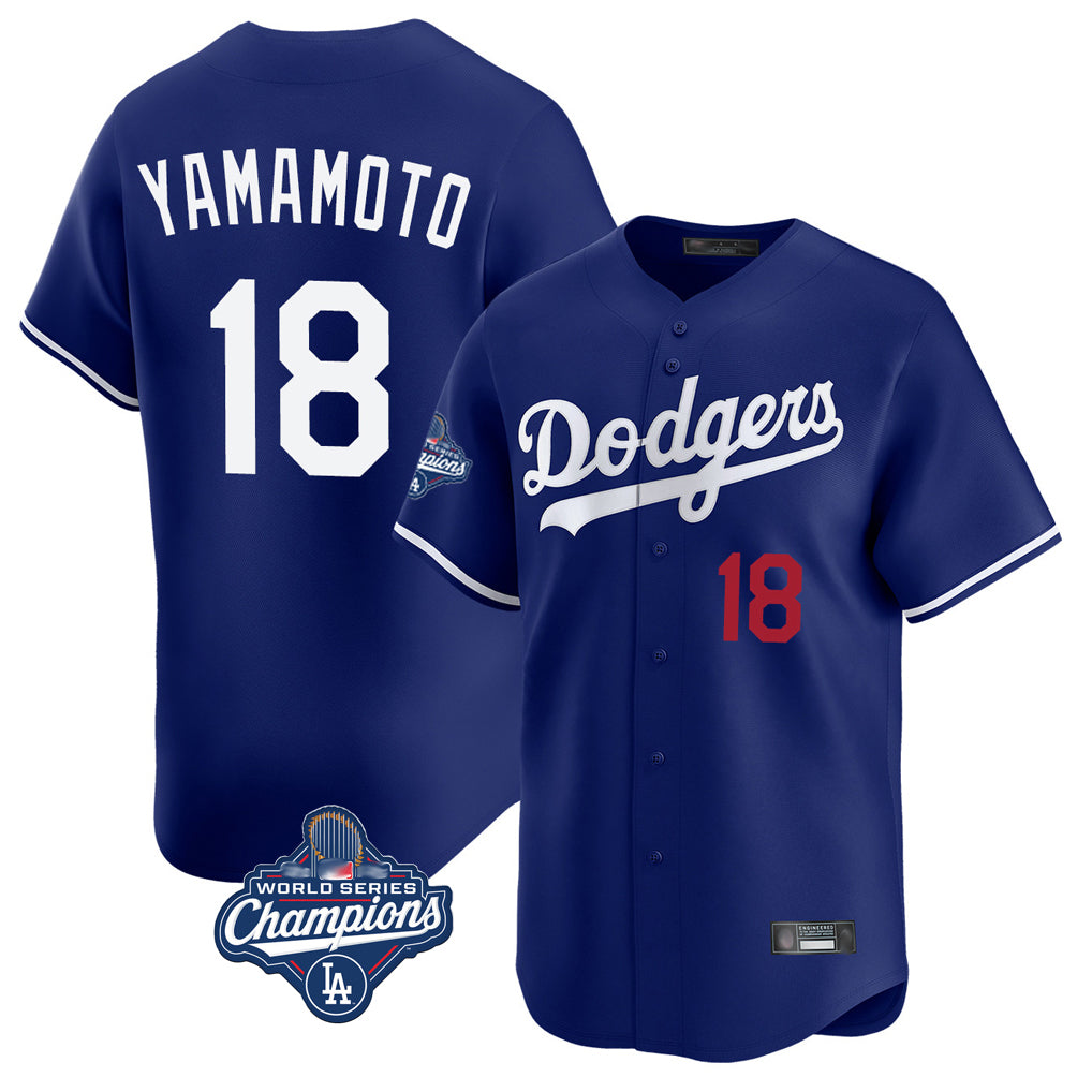 LA.Dodgers #18 Yoshinobu Yamamoto Player Royal World Series Meet Limited Home Fdoa Stitched Jerseys