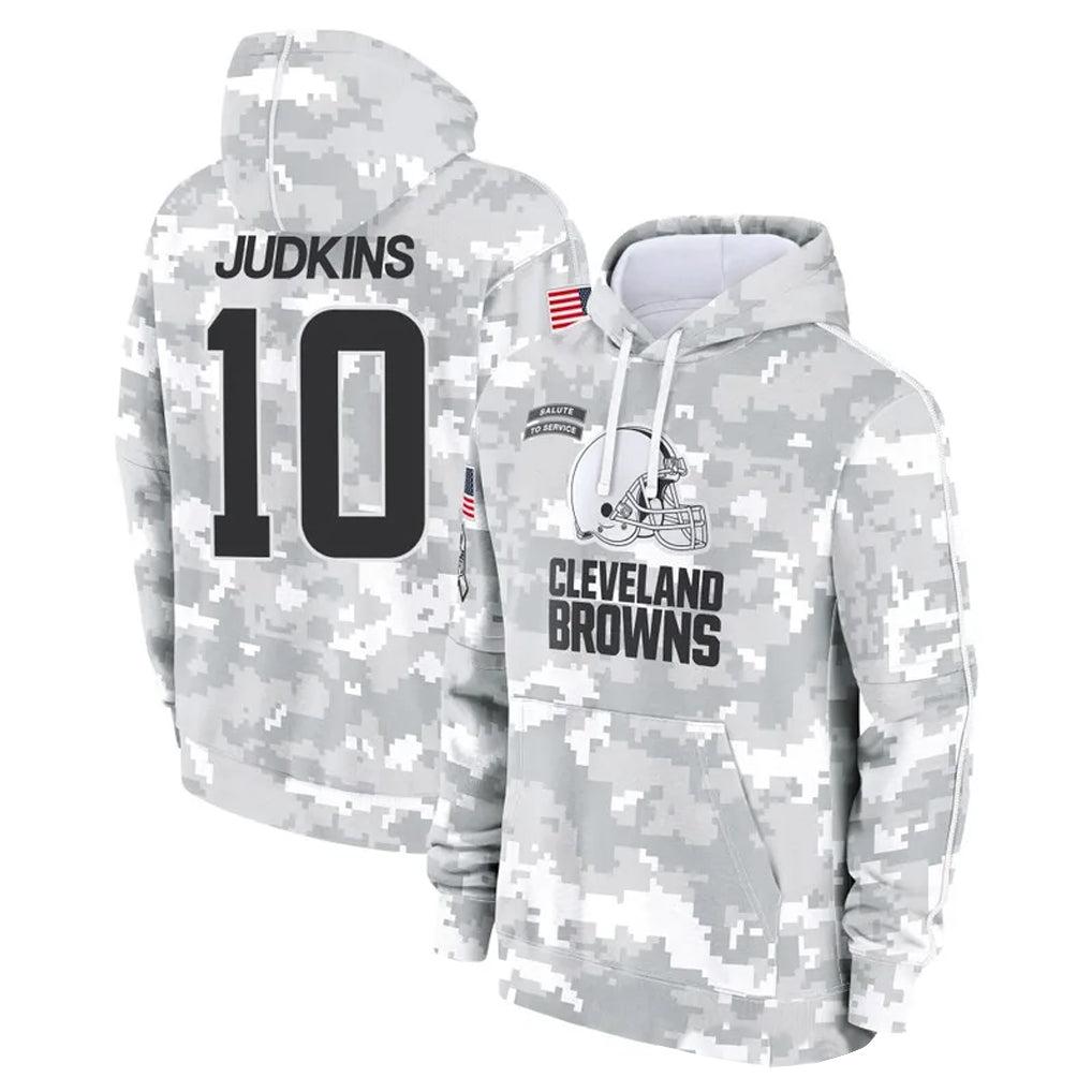 C.Browns #10 Quinshon Judkins Player Arctic Camo Salute to Service Hoodies Limited Game Gdoa Stitched Jerseys