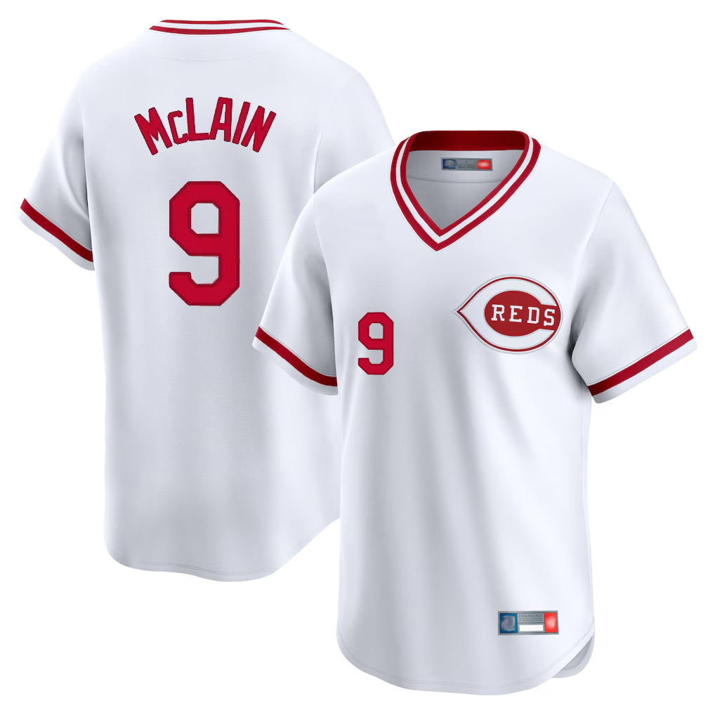 C.Reds #9 Matt McLain Player White Cooperstown Collection Limited T-shirt Home Gdoa Stitched Jerseys